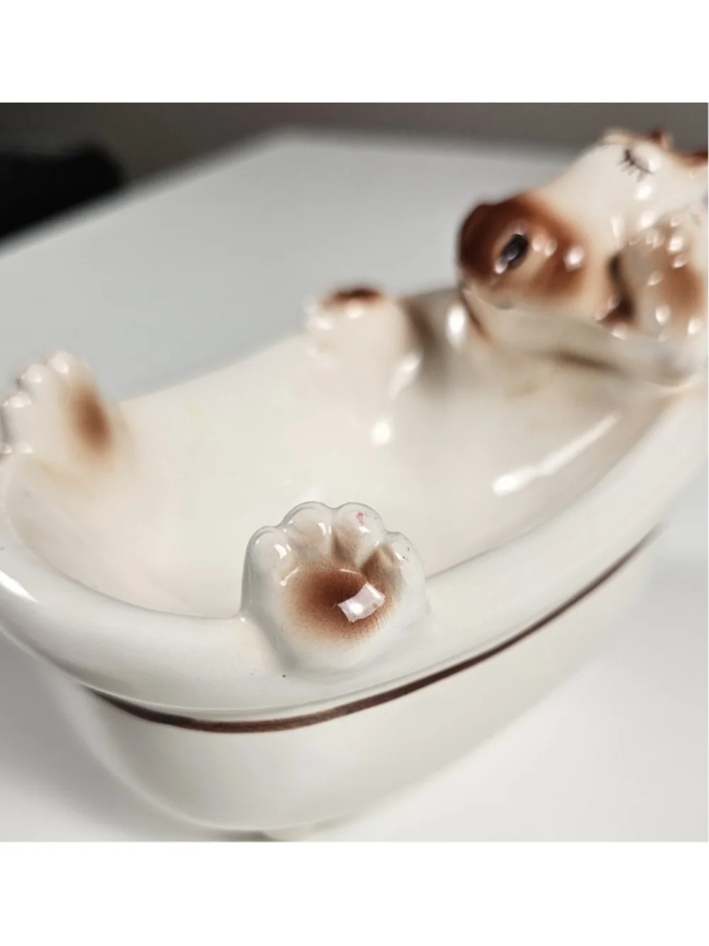 Vintage 1976 Seymour Mann Ceramic Hippo in Bathtub Soap Dish Sponge Holder